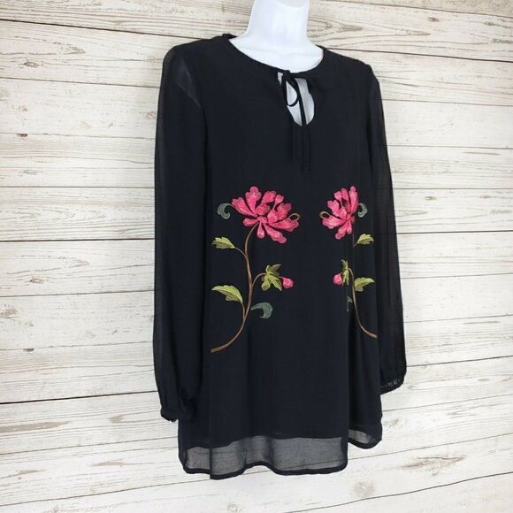 NWT Forever 21 Contemporary Womens Size XS Floral Embroidered Sheer Dress Shirt - Picture 3 of 12